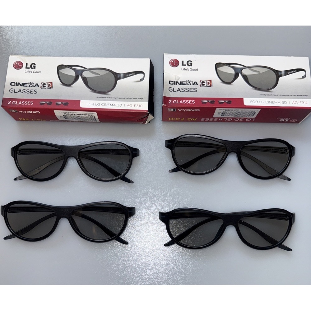 4 NEW Pairs LG Cinema 3D Glasses AG-F310 2 pairs per box. 4 pairs of black frame